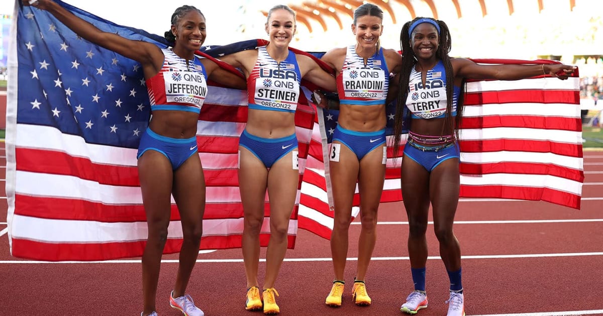 Team USA U.S. Women’s 4x100 Outsprints Jamaica To Win World Title